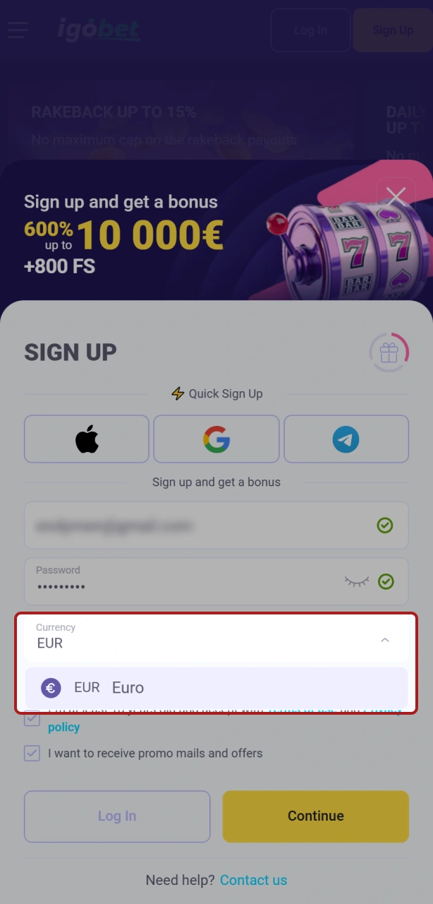 Kies je valuta en bonusvoorkeur tijdens de Igobet registratie voor extra speelgeld.