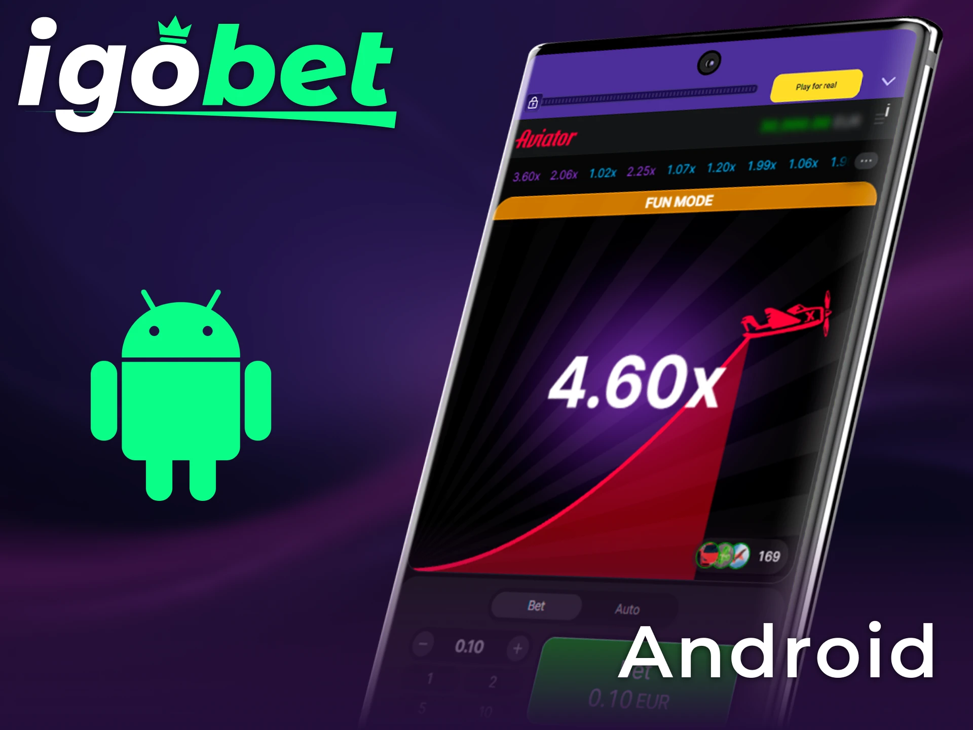 Gebruik de handleiding voor Android om de Aviator app bij IgoBet te installeren.