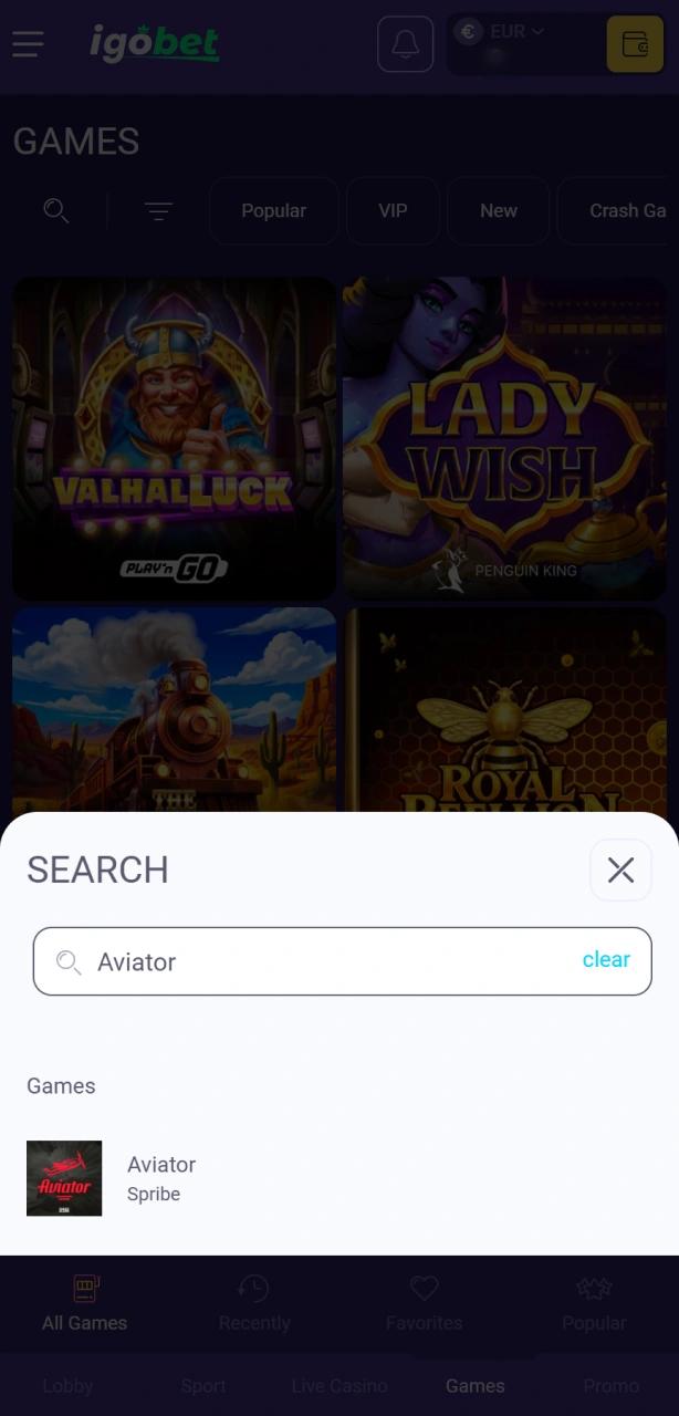 Zoek het spel Aviator op in het uitgebreide aanbod van IgoBet.