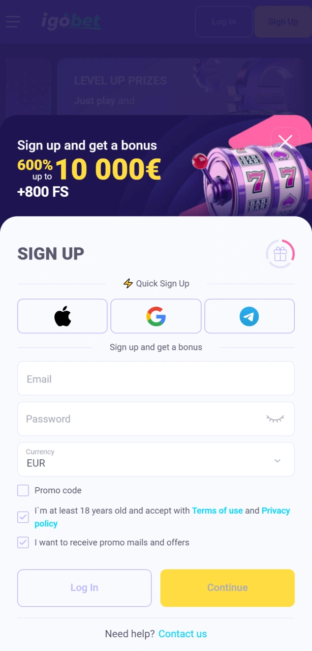 Registreer je account bij IgoBet om direct toegang te krijgen tot Aviator.