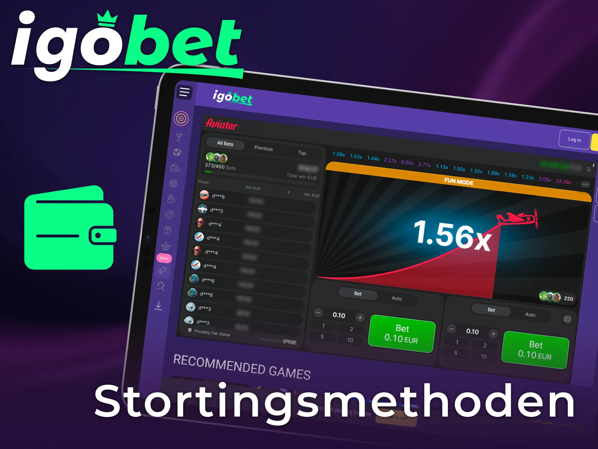 Kies de beste stortingsmethoden bij IgoBet om Aviator met echt geld te spelen.