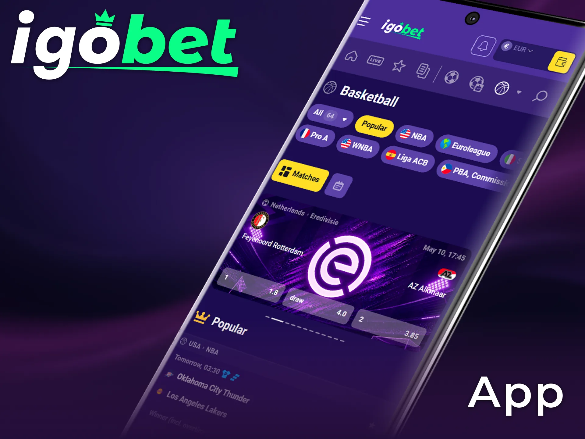 Download de officiële Igobet basketbal app om overal live op wedstrijden te wedden.