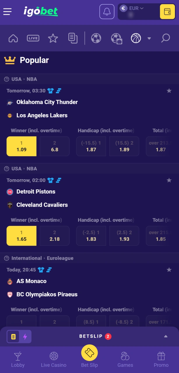 Kies je favoriete basketbal weddenschap uit het ruime aanbod van Igobet.