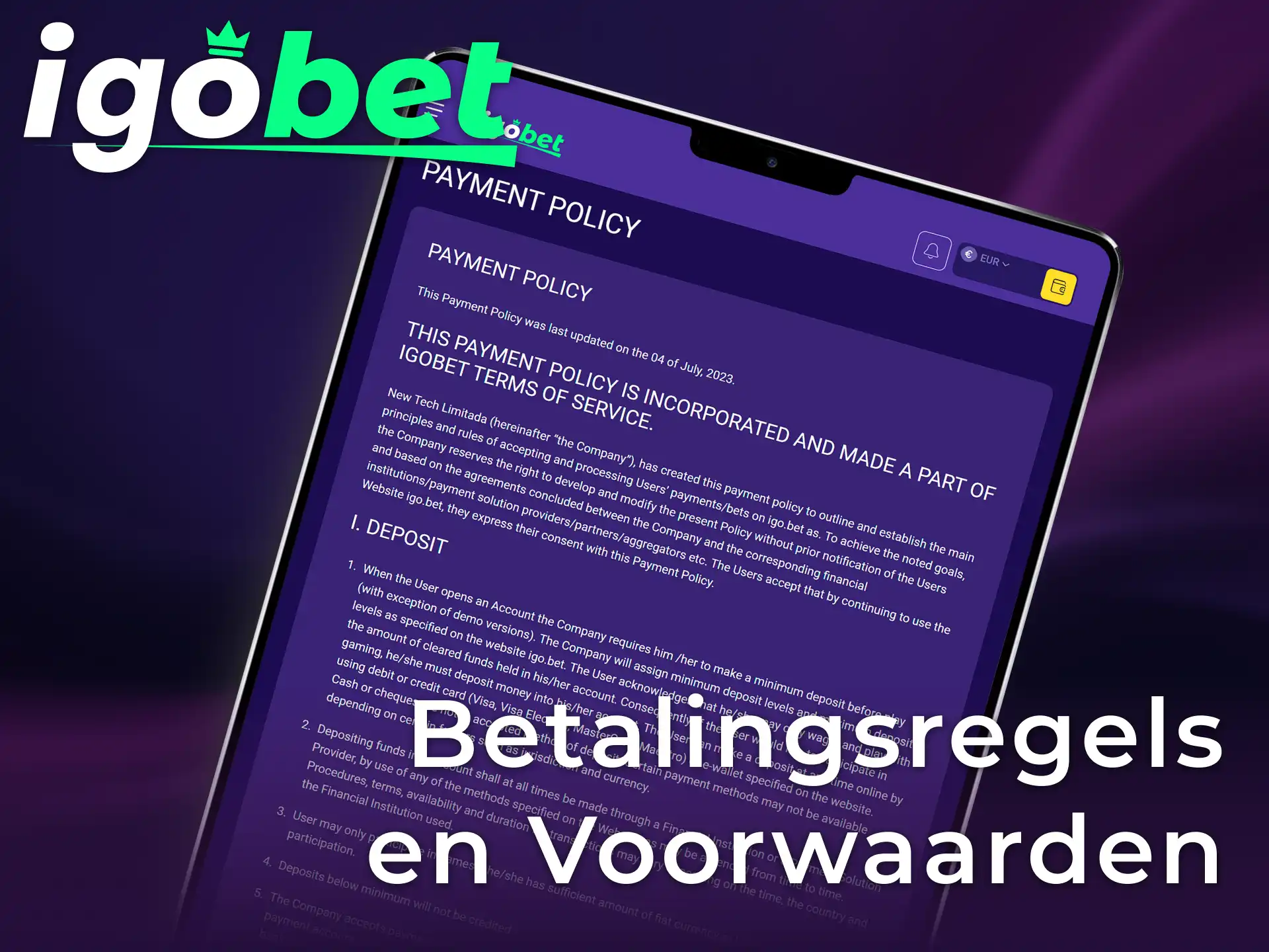 Lees de officiële betalingsregels en voorwaarden bij IgoBet voor een soepele transactie.