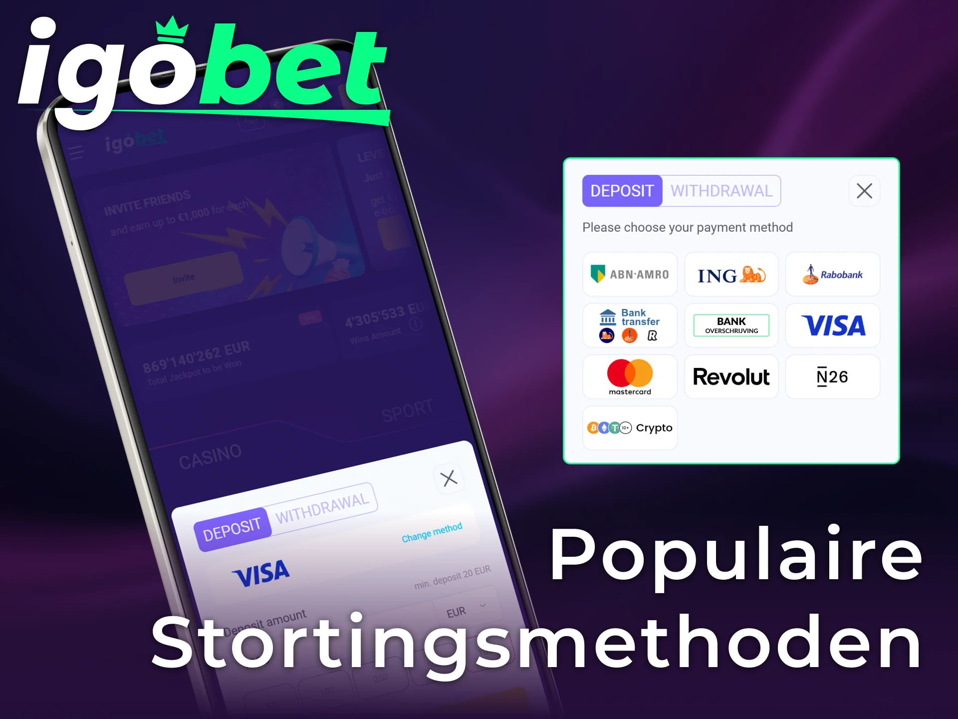 Kies uit de populaire stortingsmethoden bij IgoBet voor snelle financiële afhandelingen.
