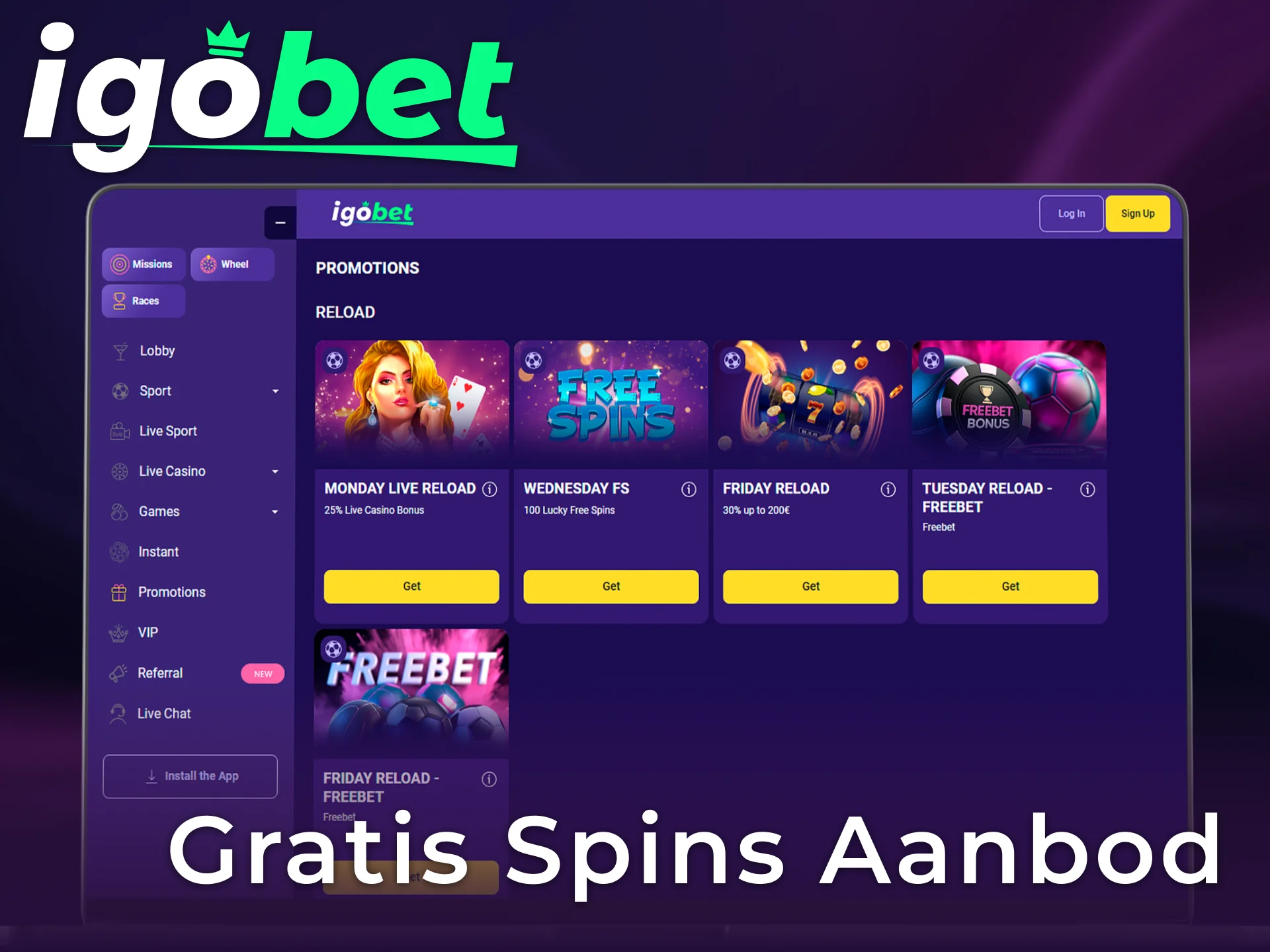 Profiteer van het gratis spins aanbod binnen de Igobet bonussen sectie.