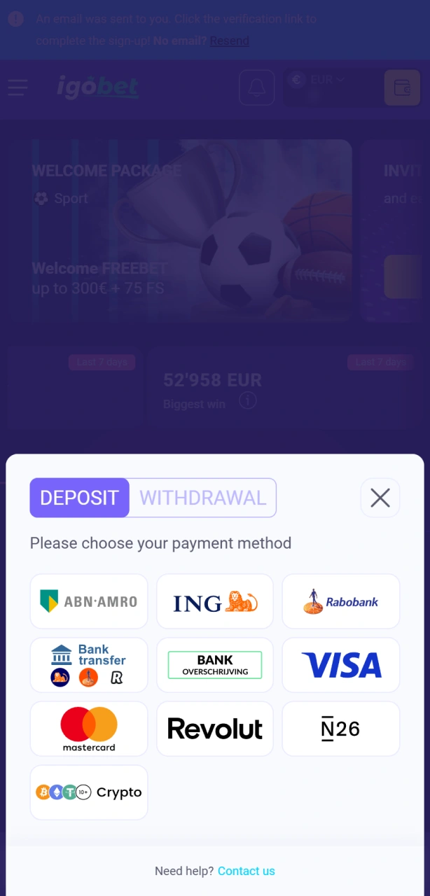 Doe jouw eerste storting en ontvang extra speeltegoed via Igobet bonussen.