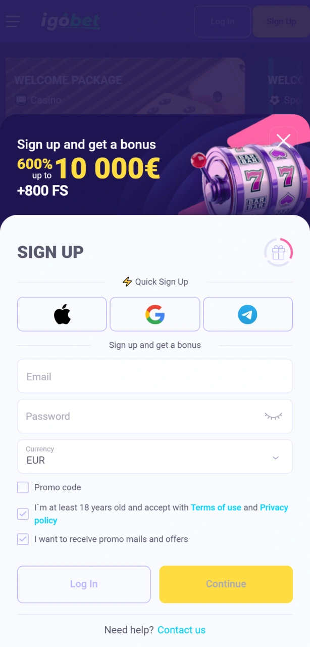 Registreer jouw account bij Igobet bonussen om direct te profiteren van aanbiedingen.