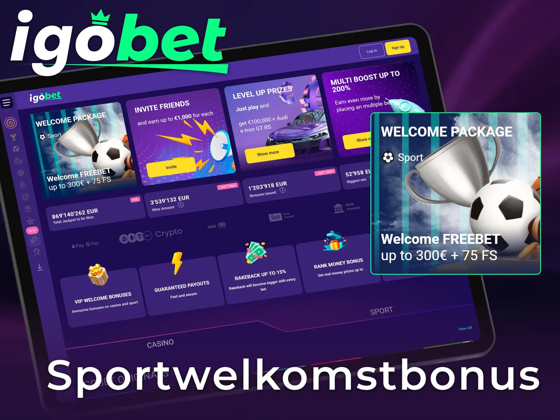 Activeer de sportwelkomstbonus bij Igobet bonussen en zet in op je favoriete team.