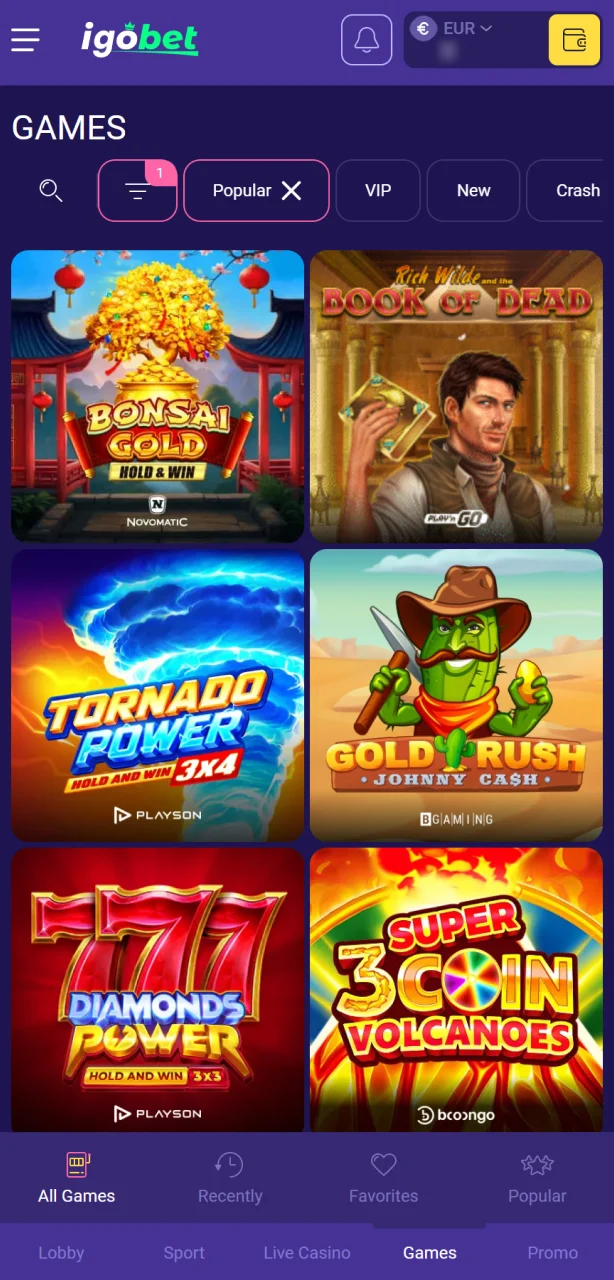 Kies je favoriete spel en start direct met winnen bij IgoBet Casino.