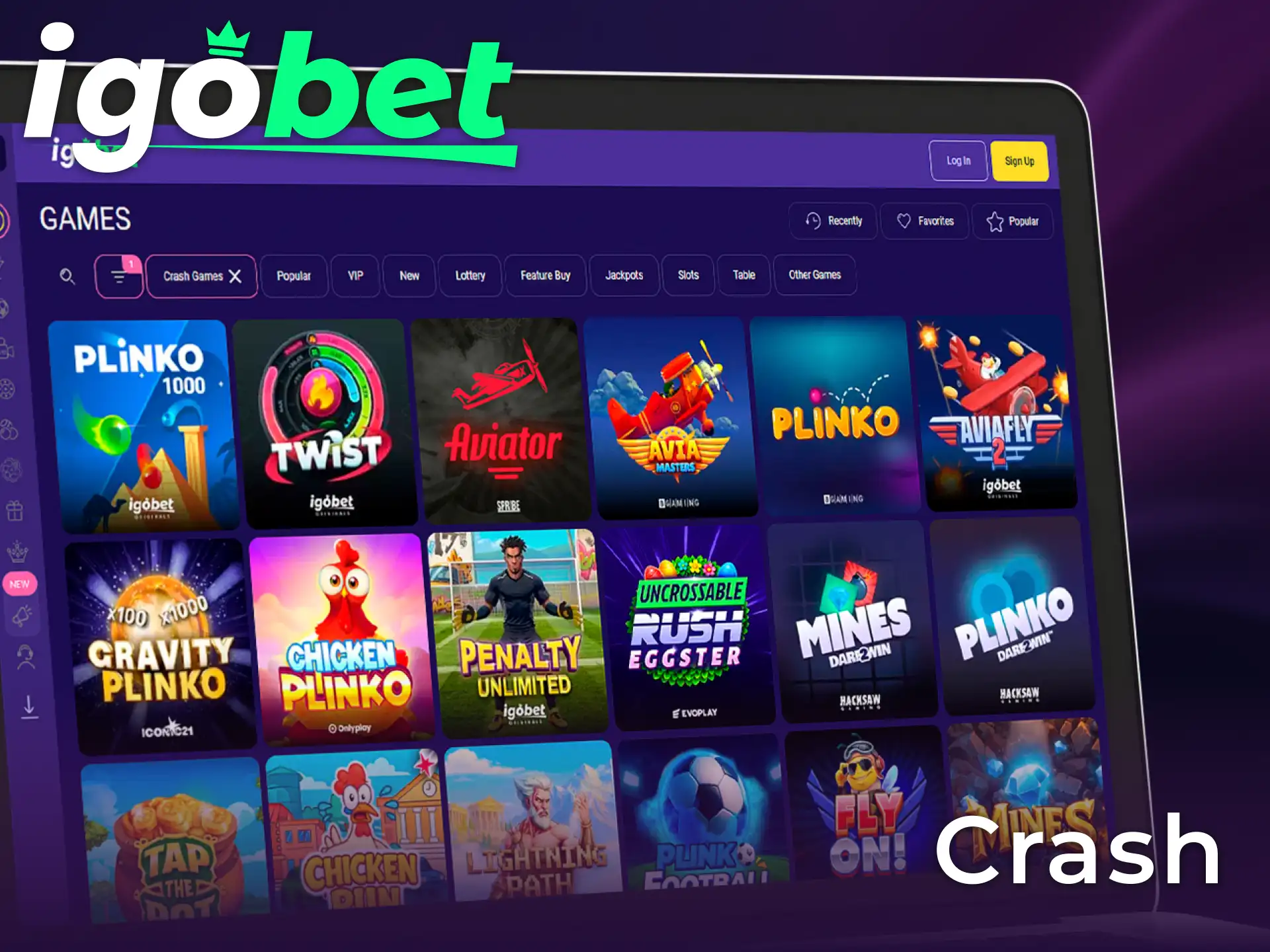 Probeer de spannende Crash-spellen bij IgoBet voor snelle winsten in het Casino.