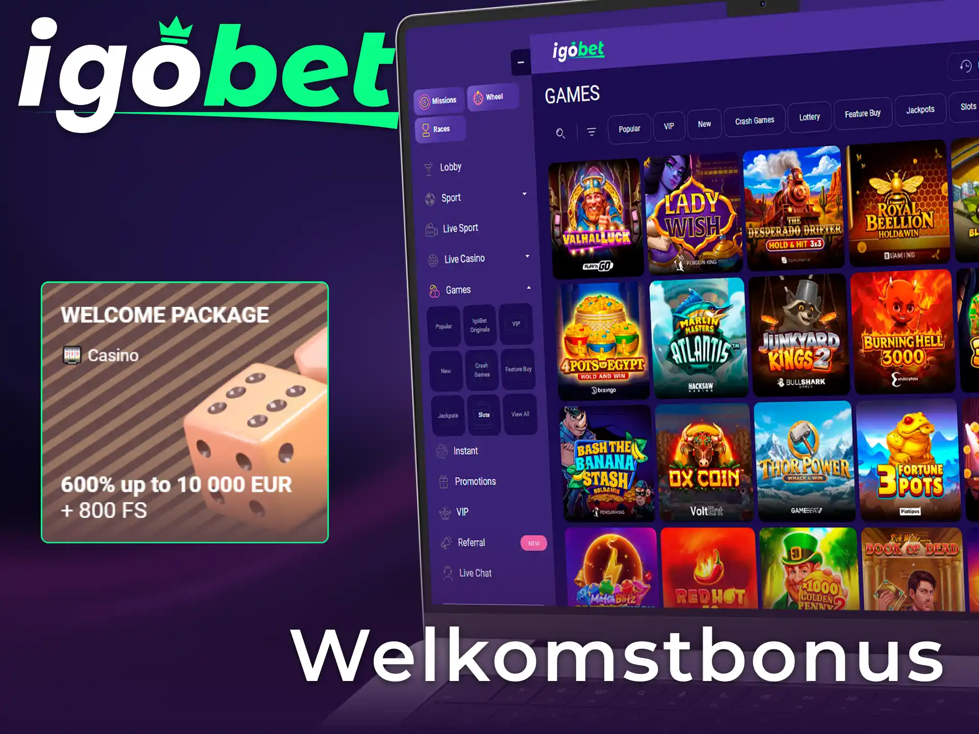 Claim de gulle welkomstbonus bij IgoBet om je avontuur in het Casino te starten.