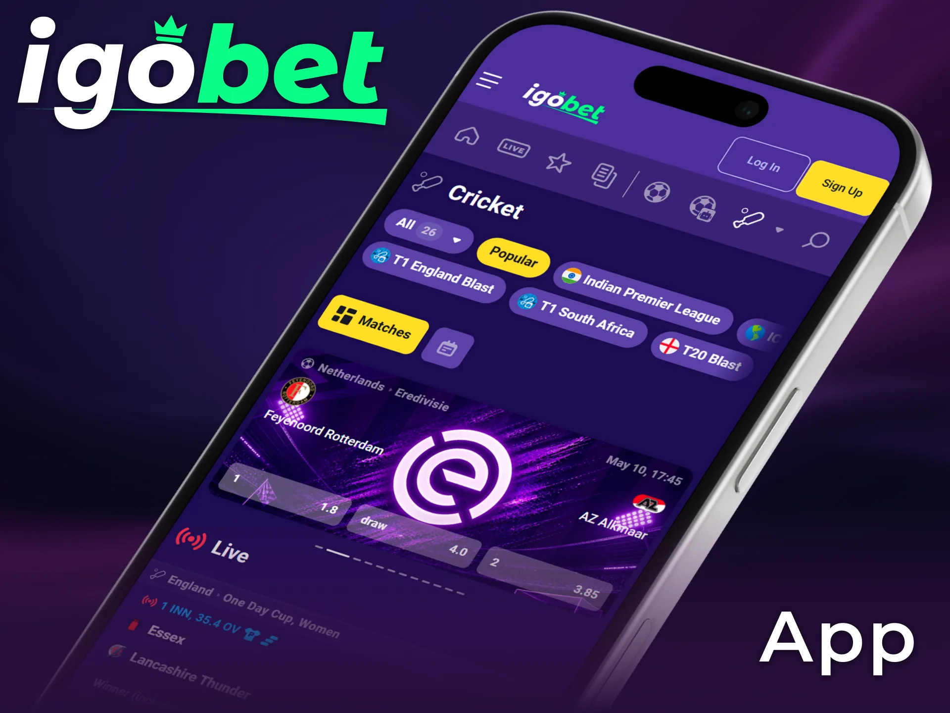 Download de officiële IgoBet cricket app en plaats overal mobiele cricket weddenschappen.