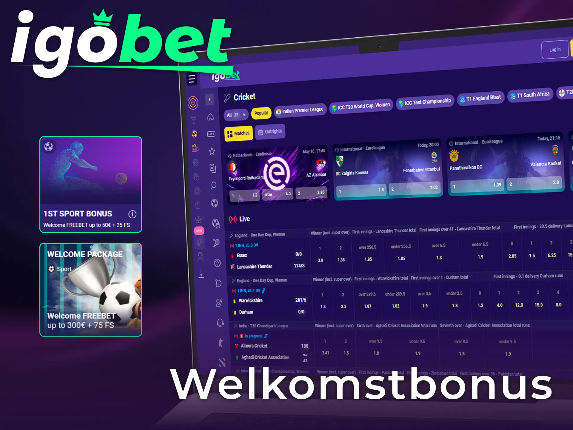 Claim een 100% Welcome Bonus speciaal voor al je cricket weddenschappen bij IgoBet.