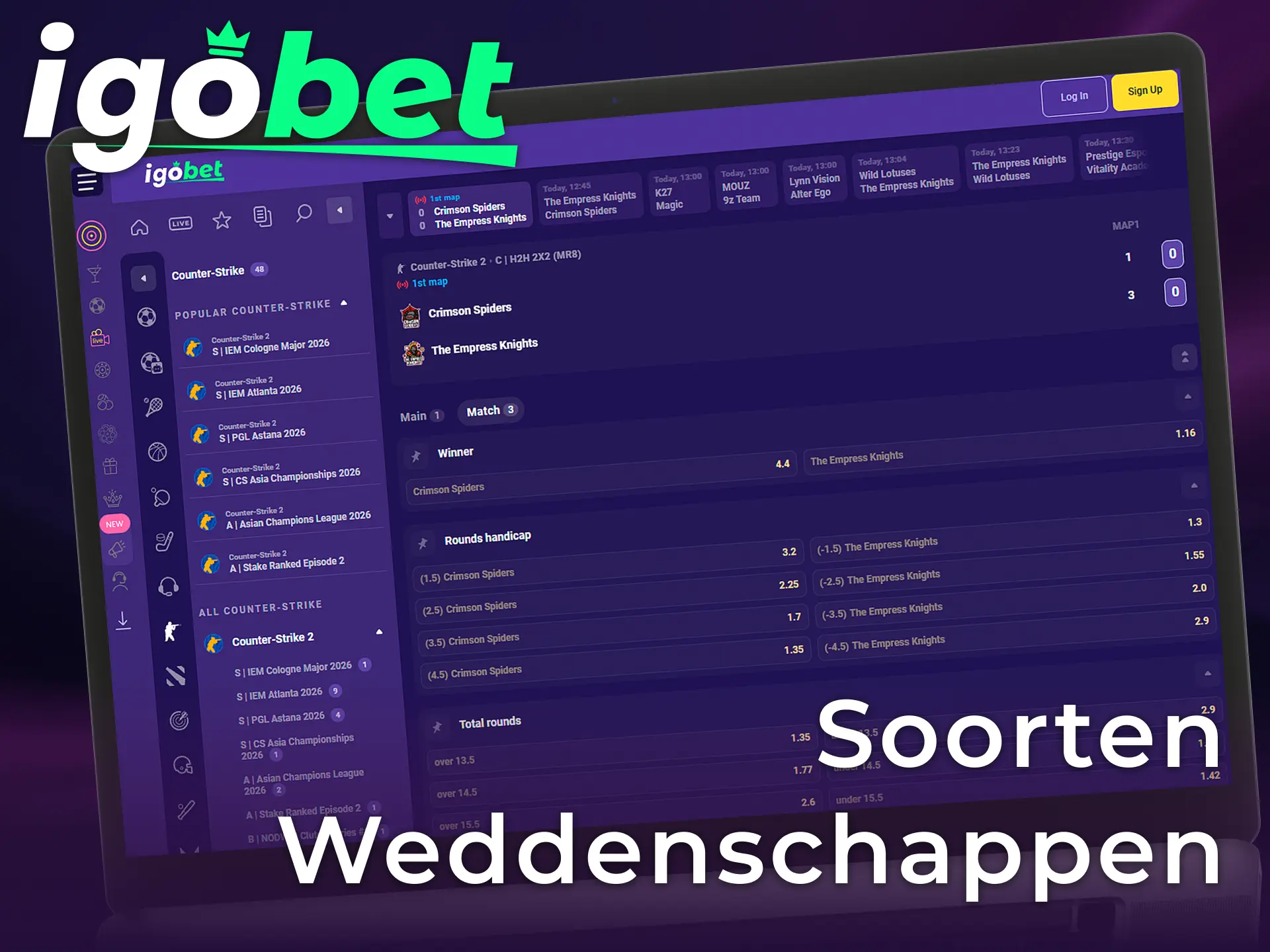 Verken de diverse soorten CS2 weddenschappen die beschikbaar zijn bij IgoBet.