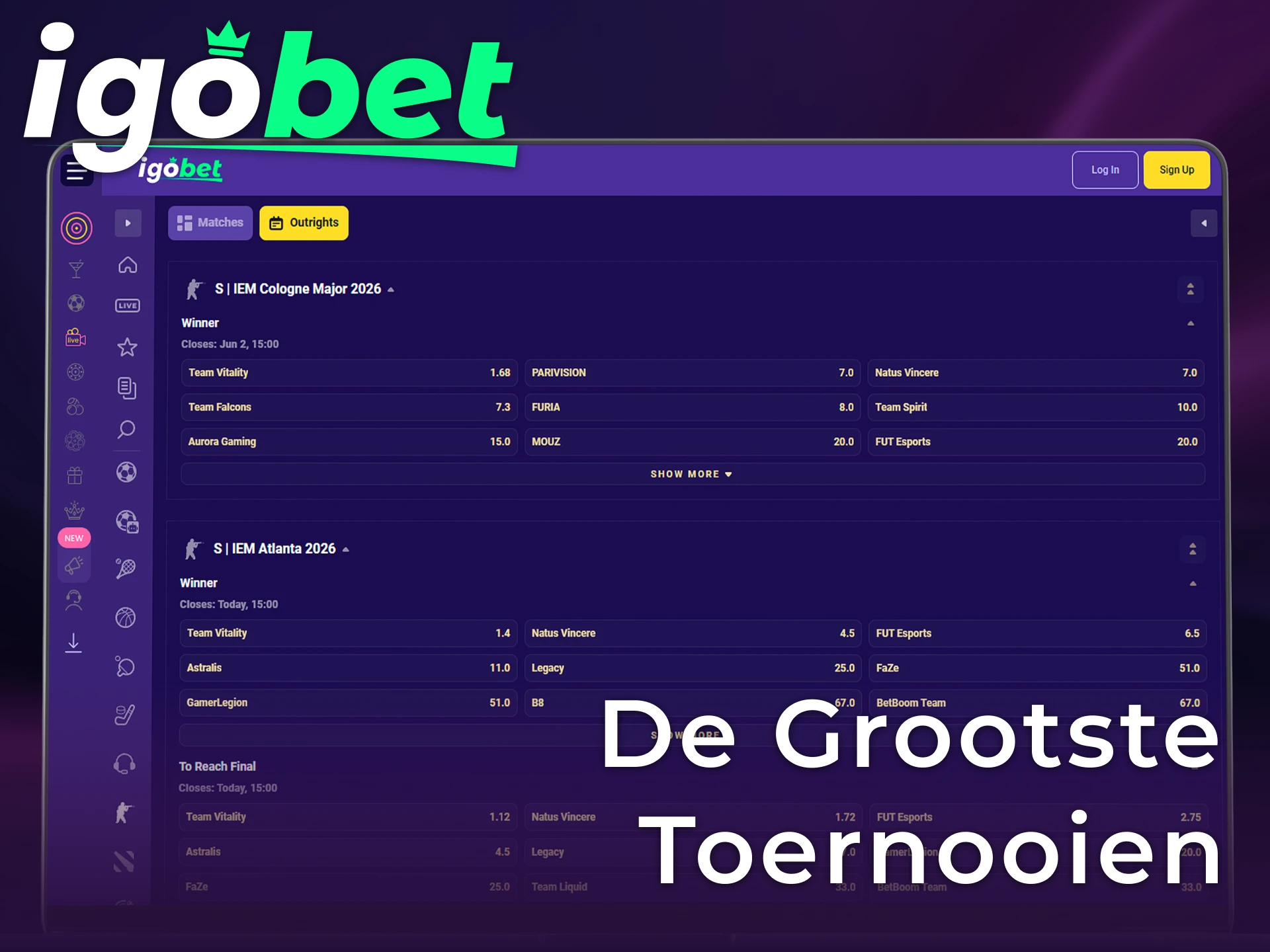 Zet in op de grootste CS2 toernooien via het platform van IgoBet.