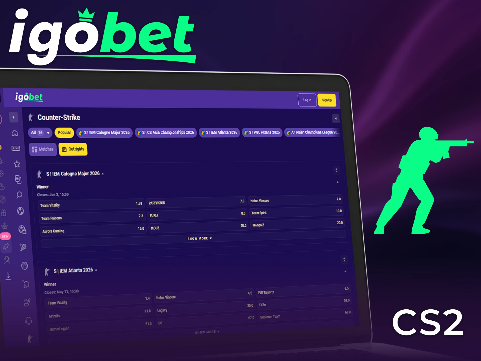 Ervaar de actie van CS2 (CS:GO) en plaats je weddenschappen via het IgoBet platform.