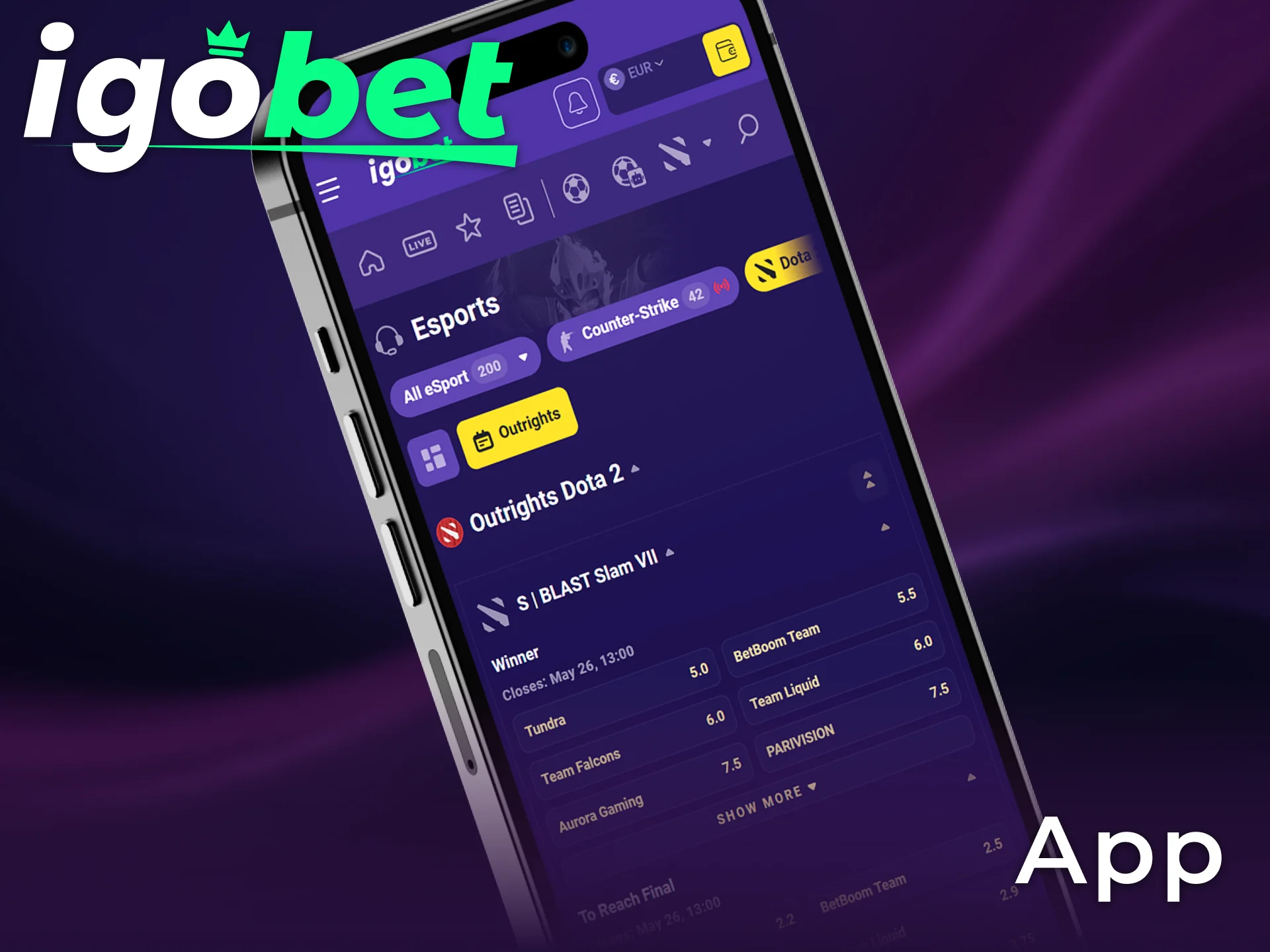 Download de IgoBet mobiele App en start direct met wedden op Dota 2.