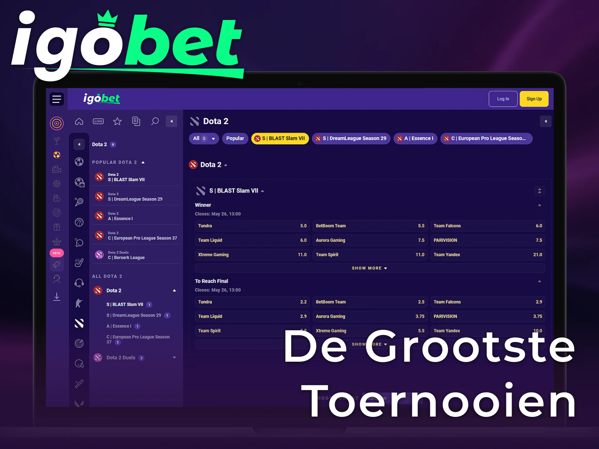 Voorspel de winnaars van de grootste Dota 2 toernooien via IgoBet Nederland.