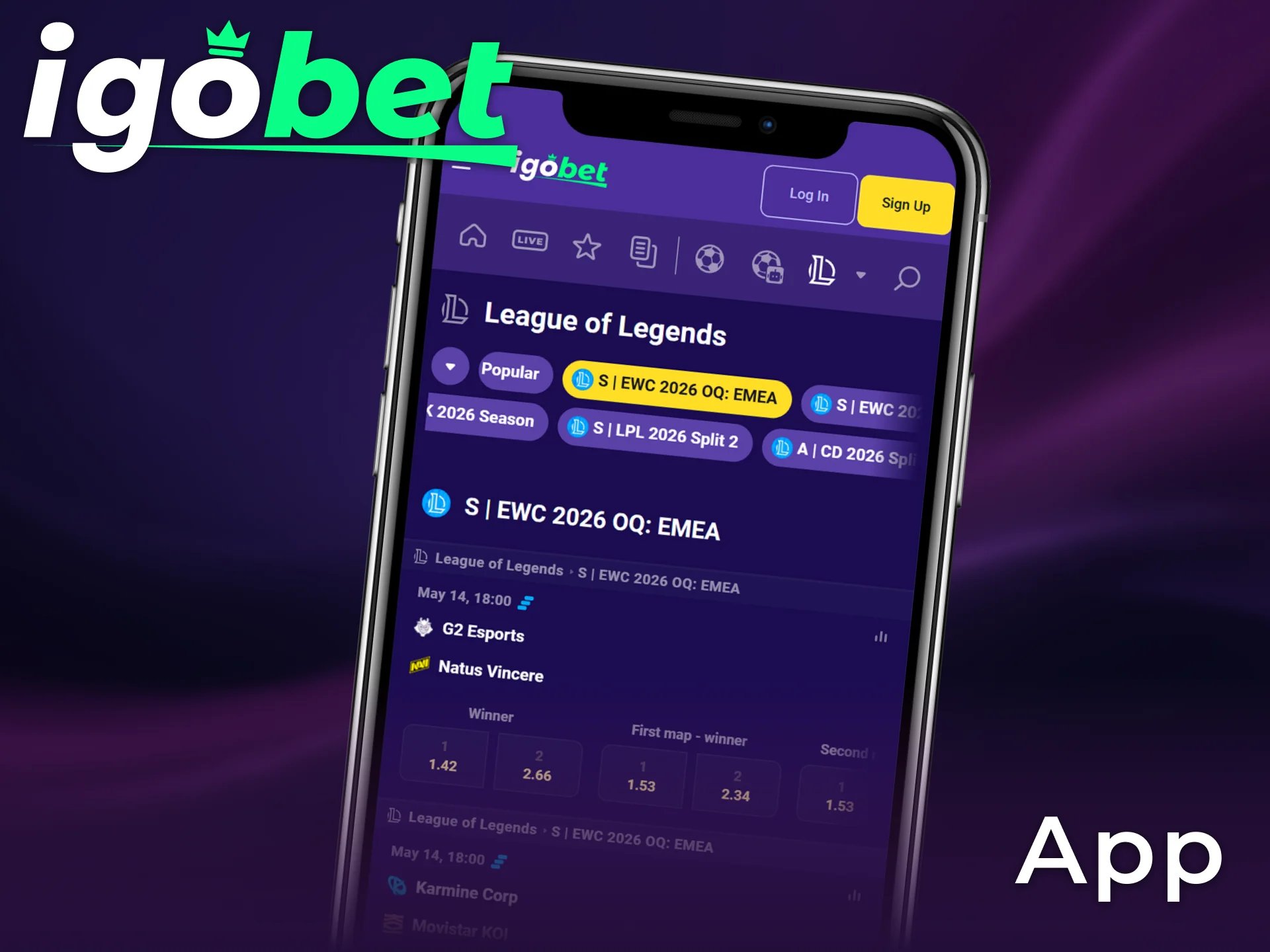 Installeer de IgoBet mobiele app en begin direct met wedden op League of Legends.