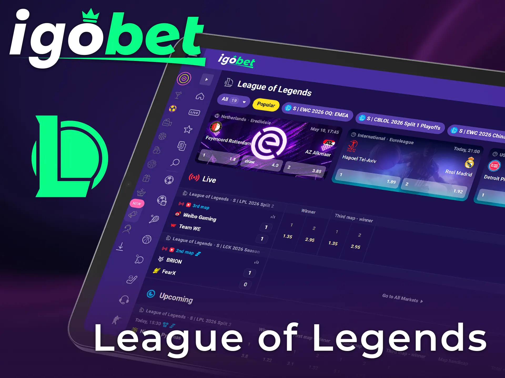 Voorspel de winnaars in League of Legends en profiteer van de uitgebreide markten bij IgoBet.