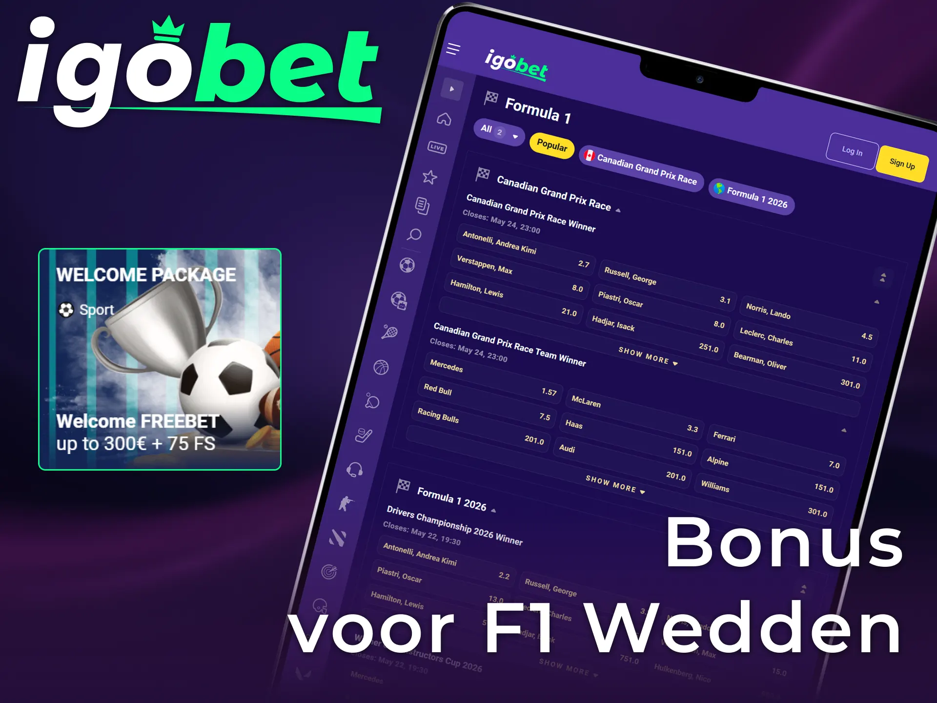 Claim een 100% Welcome Bonus voor Formule 1 weddenschappen bij IgoBet.