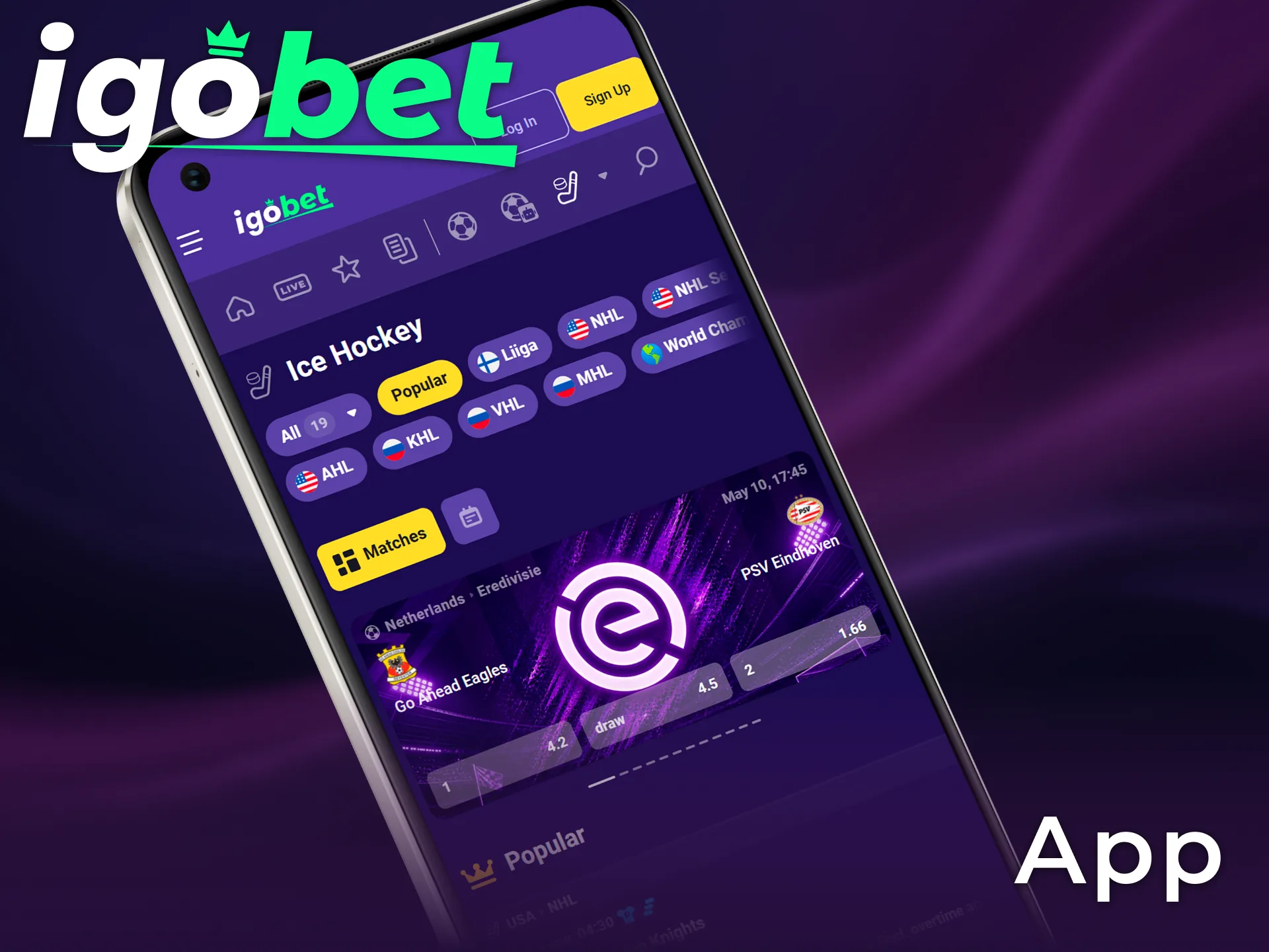 Download de officiële IgoBet hockey app om overal live op de snelste ijshockeywedstrijden te wedden.