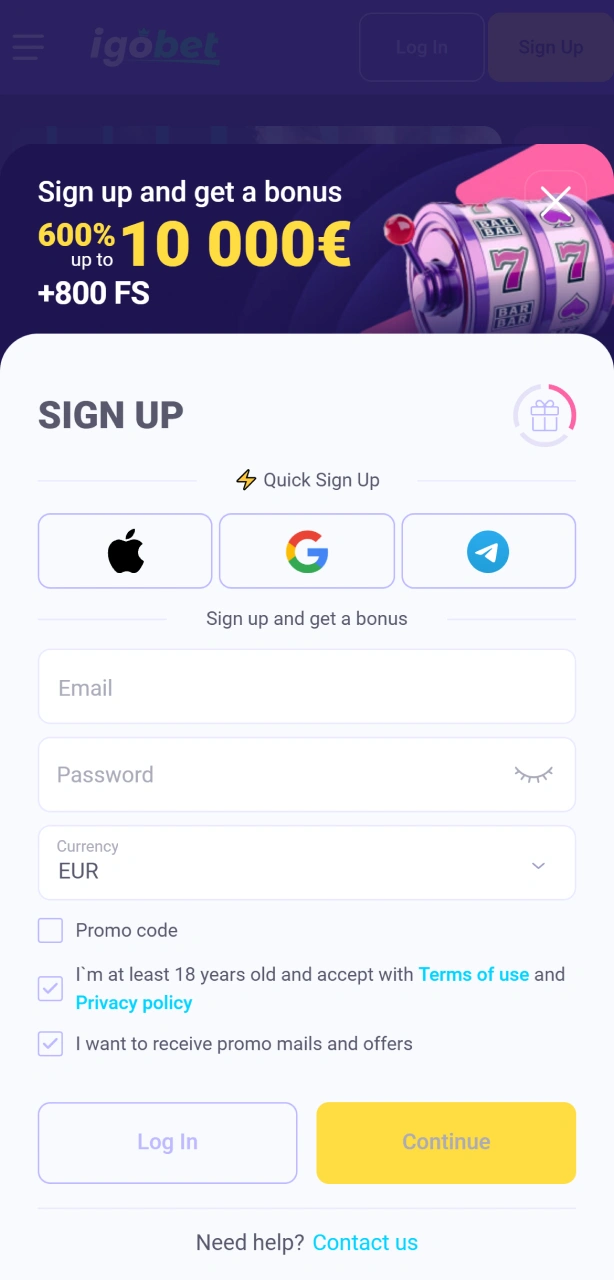 Registreer via deze pagina bij IgoBet om toegang te krijgen tot het Live Casino.