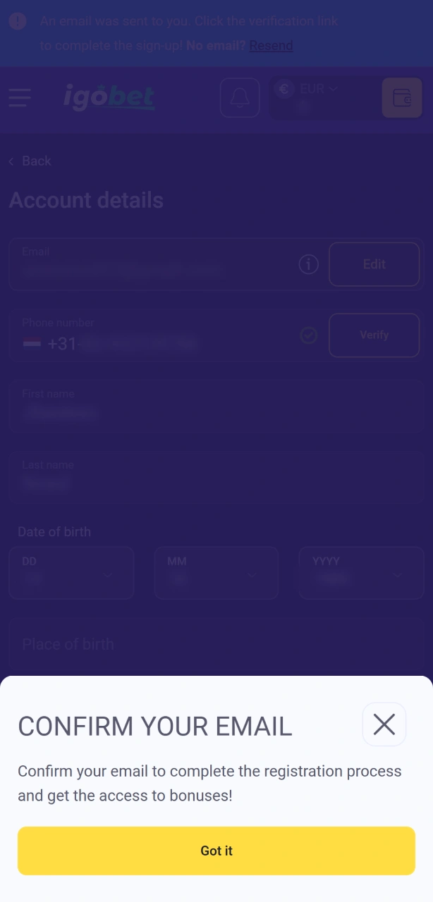 Verifieer je account bij IgoBet voor veilige transacties in het Live Casino.