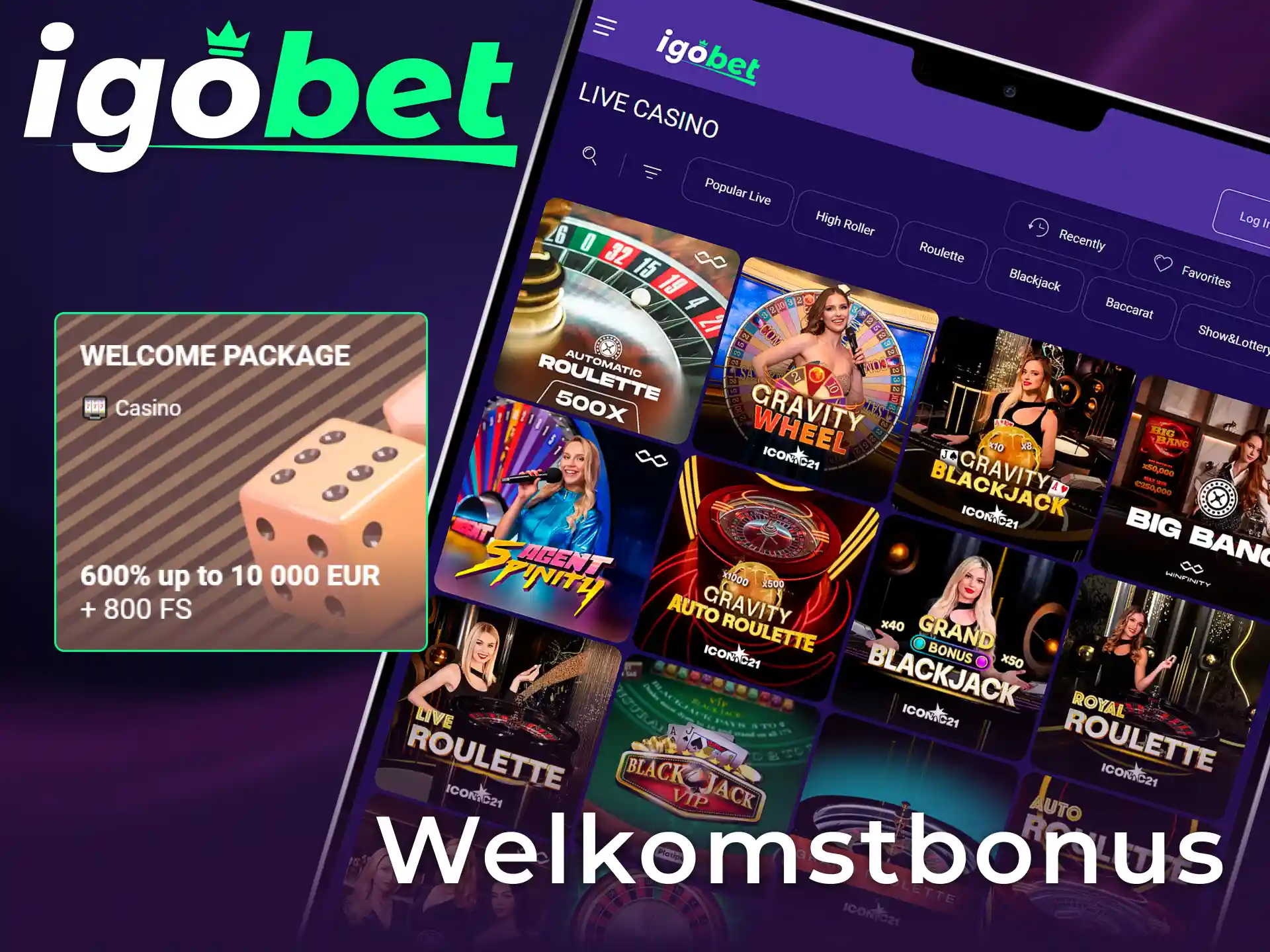 Claim je welkomstbonus bij IgoBet om je winst in het Live Casino te verhogen.