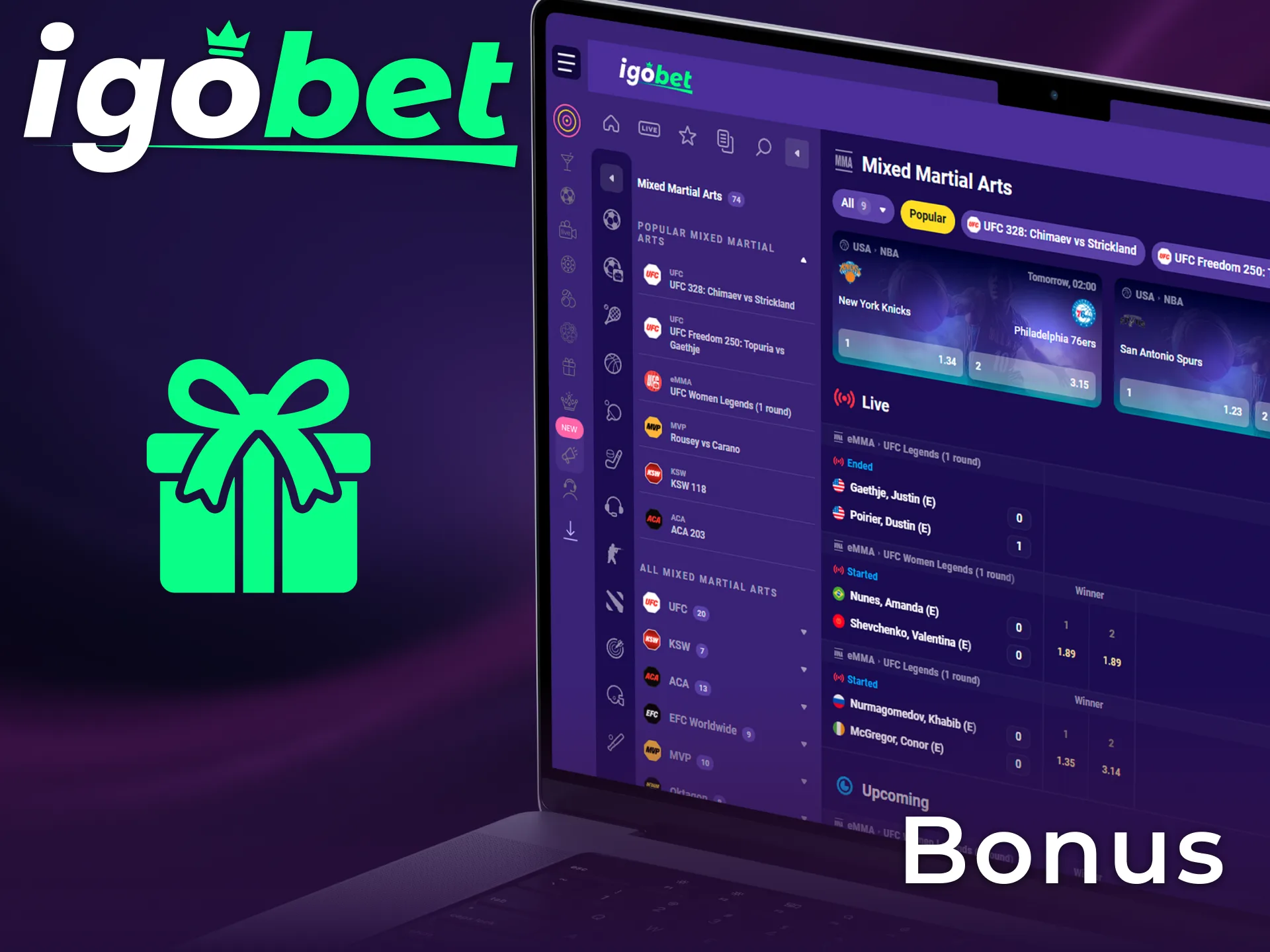Claim een 100% Welcome Bonus voor MMA weddenschappen bij de bookmaker IgoBet.