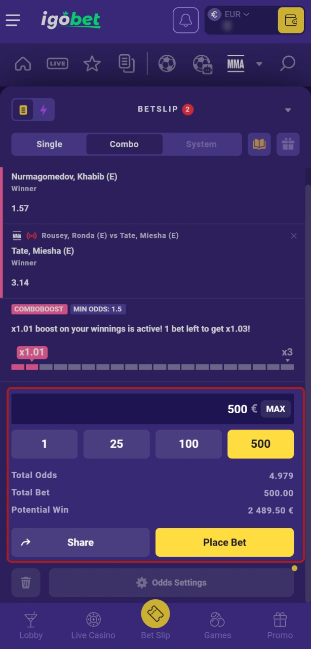 Bevestig je inzet op MMA en win met de beste IgoBet noteringen.