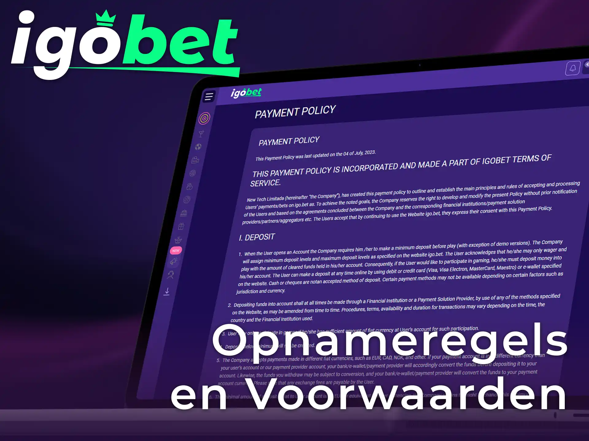 Lees de officiële IgoBet opnameregels en voorwaarden voor een vlotte uitbetaling.