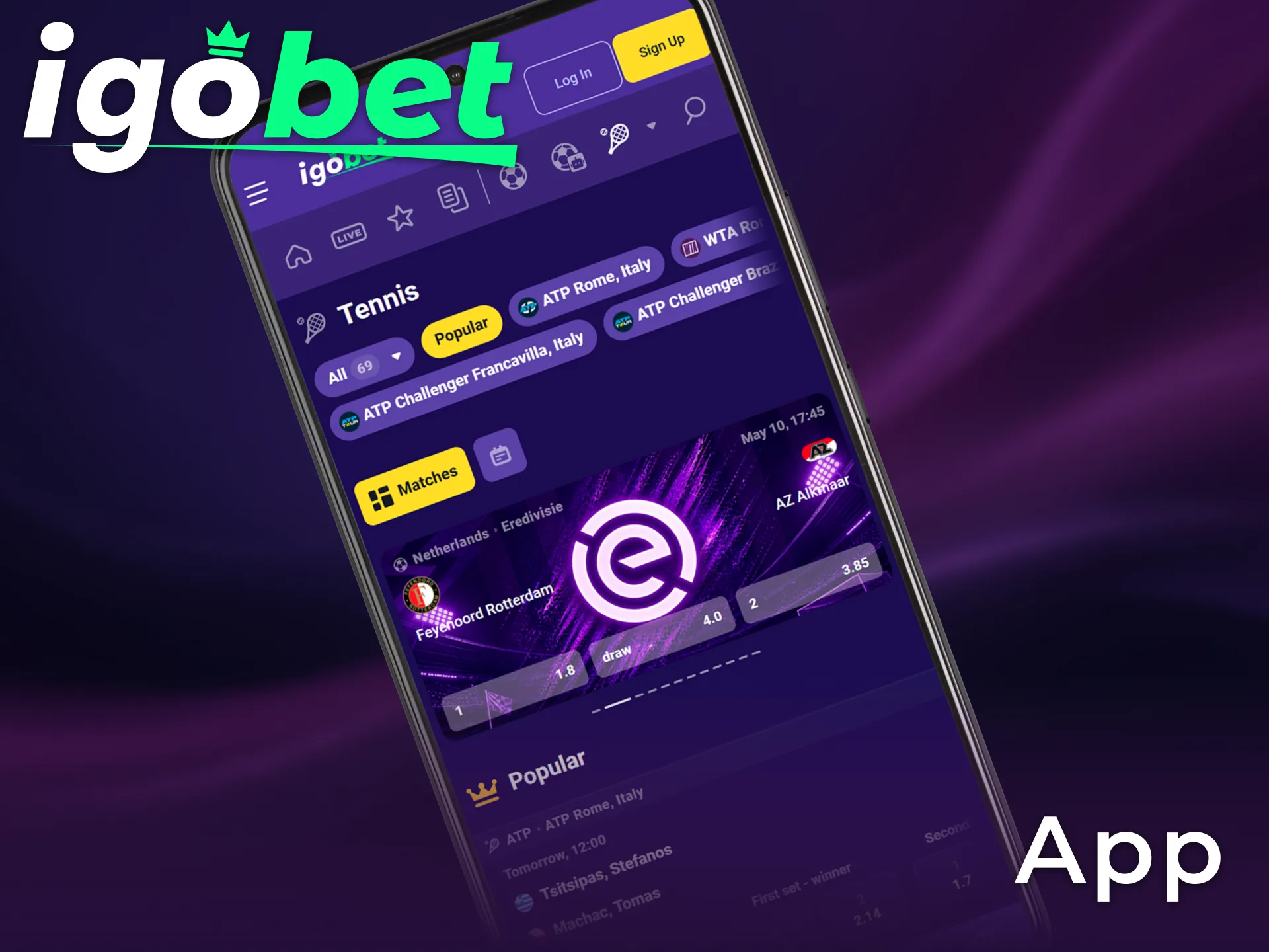 Download de officiële Igobet Tennis app om overal live op de belangrijkste matches te wedden.