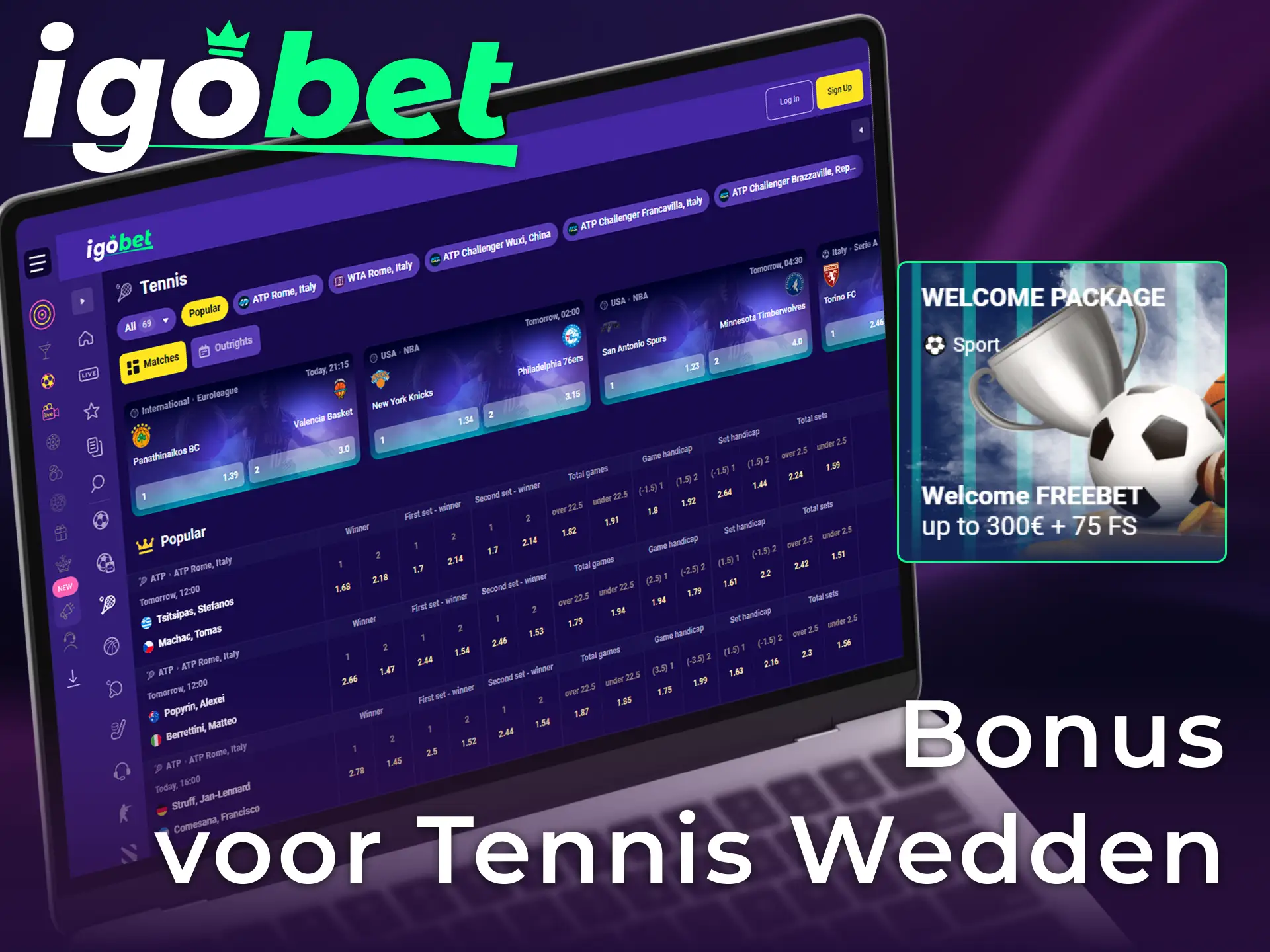 Claim een 100% Welcome Bonus voor al je tennis weddenschappen bij het merk Igobet.