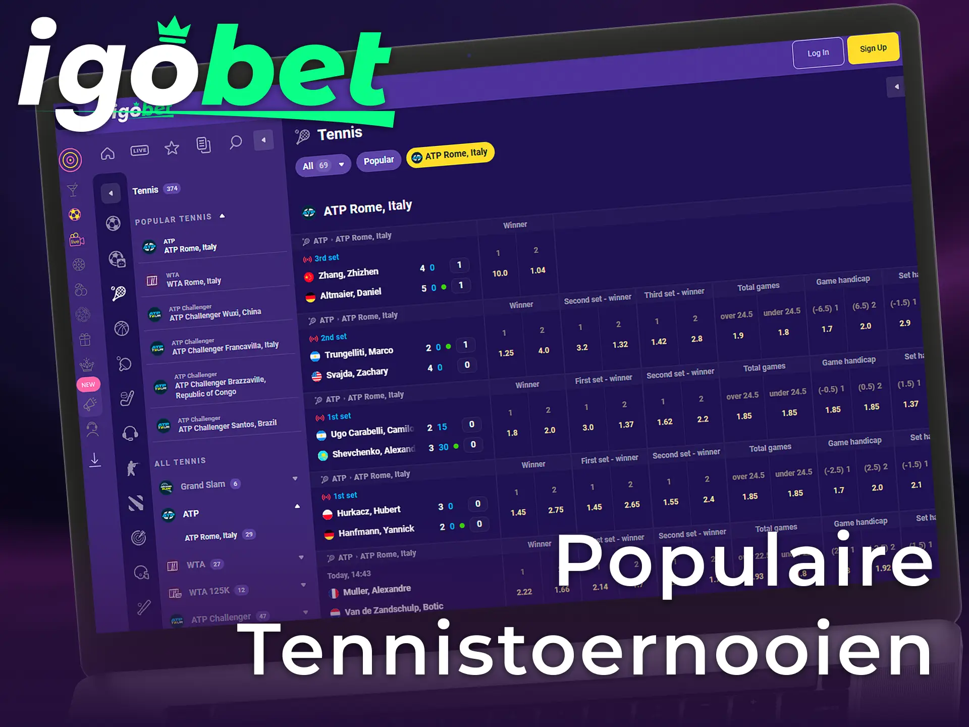 Wed op de meest populaire tennistoernooien ter wereld via de officiële Igobet tennis sectie.