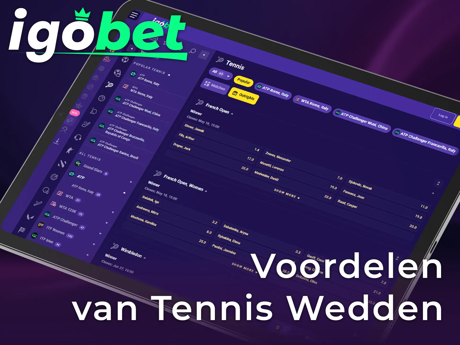 Ontdek de unieke voordelen van tennis wedden op het gebruiksvriendelijke platform van Igobet.