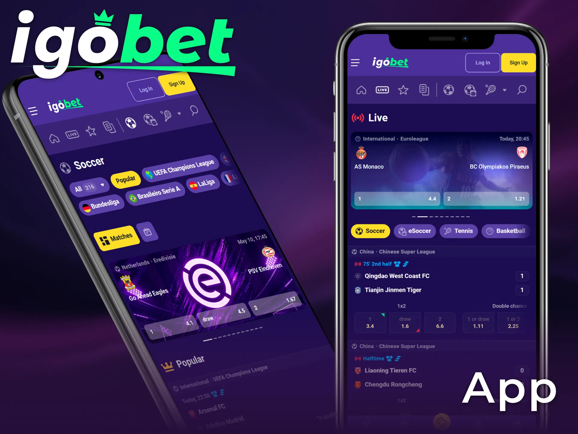 Download de officiële Igobet voetbal app om overal live weddenschappen te plaatsen.