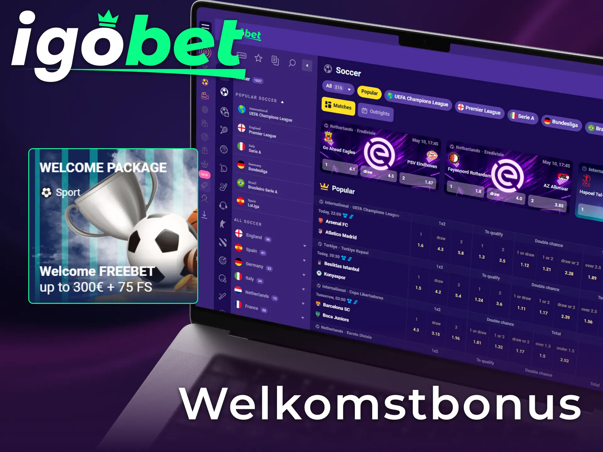 Claim een 100% Welcome Bonus voor voetbalweddenschappen bij de bookmaker Igobet.