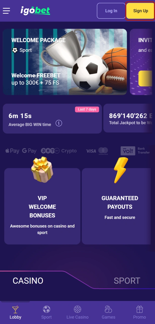 Maak een account aan bij Igobet om je welkomstbonus direct te claimen.